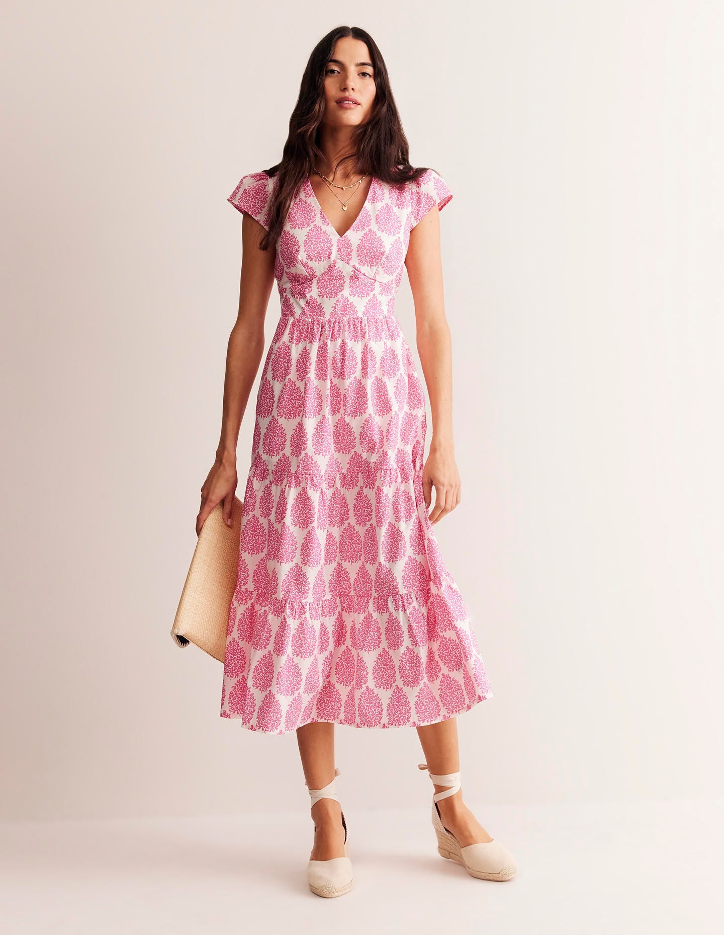 May Cotton Midi Tea Dress-Sangria Sunset, Floret - Image 1