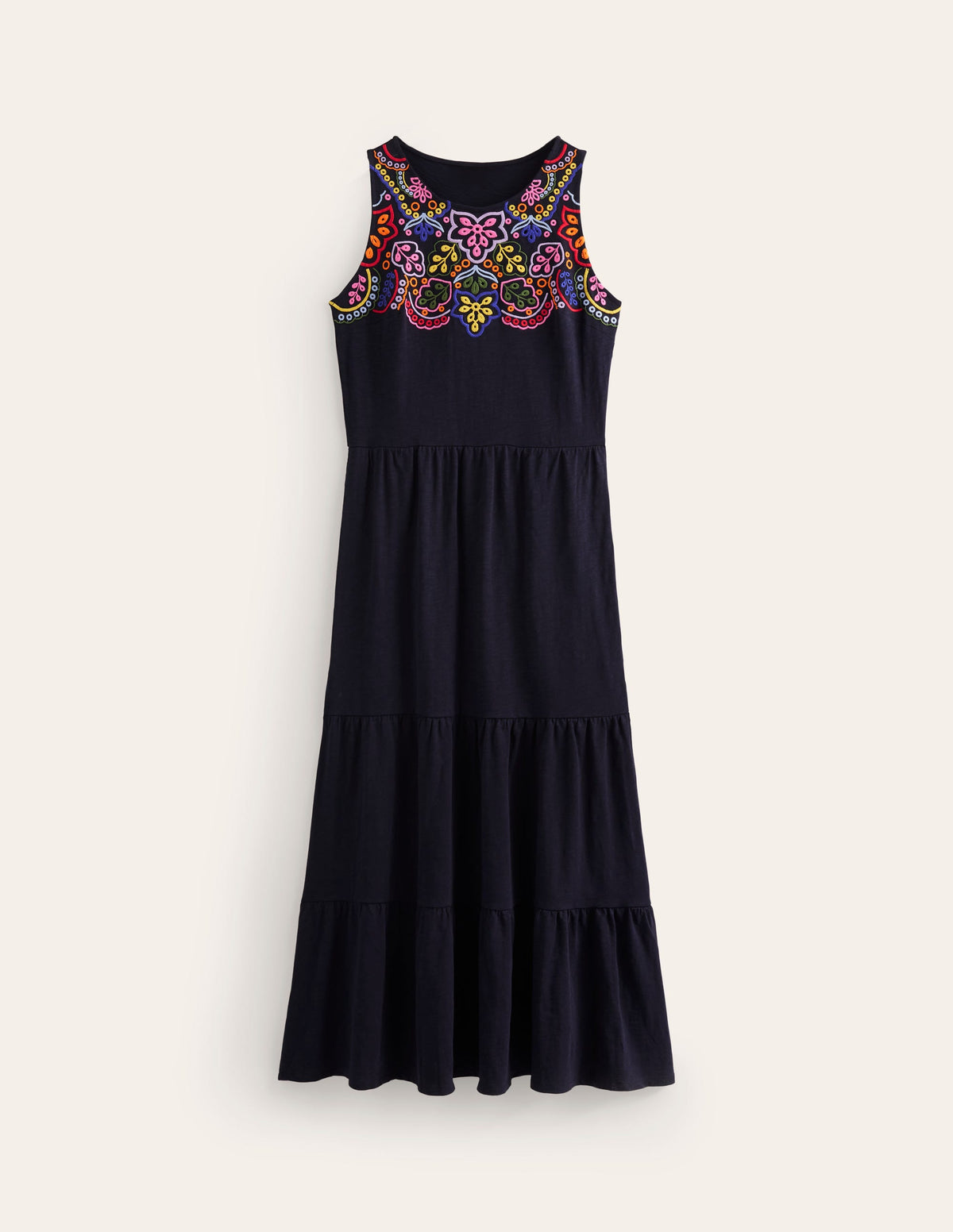 Embroidered Jersey Midi Dress-Navy - Image 5