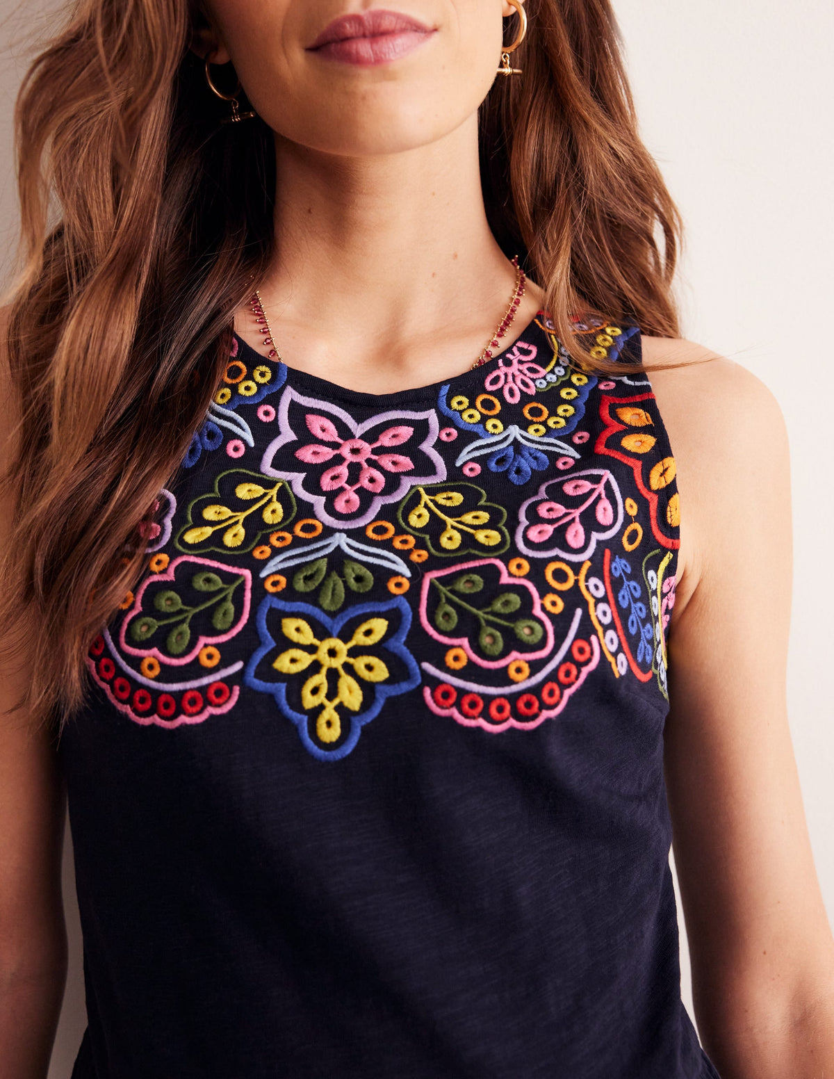 Embroidered Jersey Midi Dress-Navy - Image 2