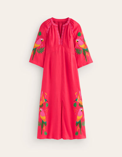 Una Linen Embroidered Dress-Hibiscus