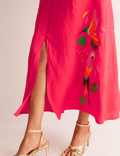 Una Linen Embroidered Dress-Hibiscus