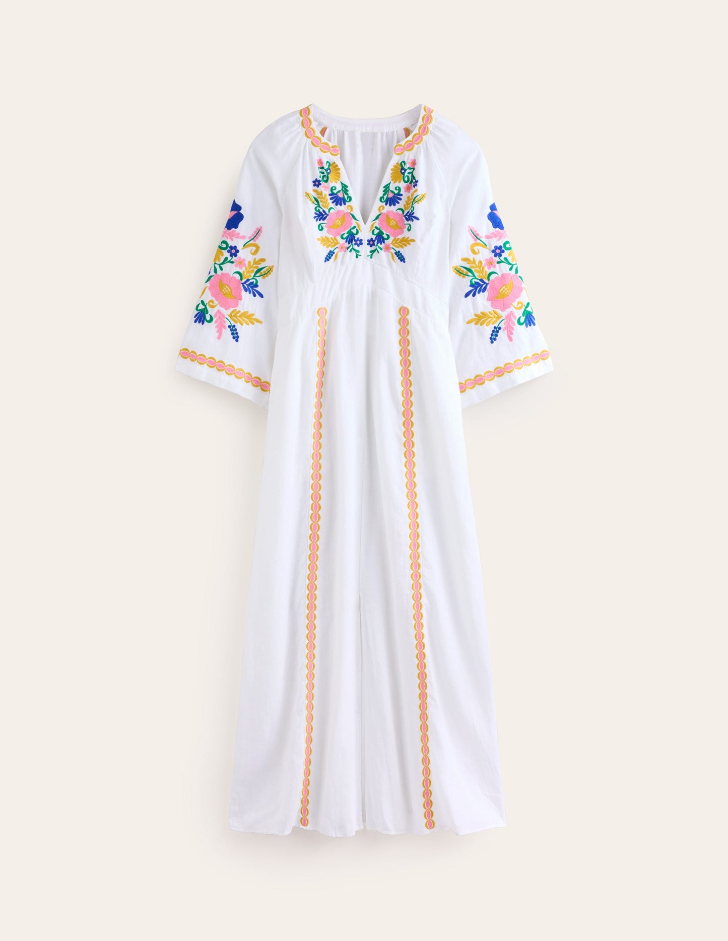 Una Linen Embroidered Dress-Ivory Embroidery