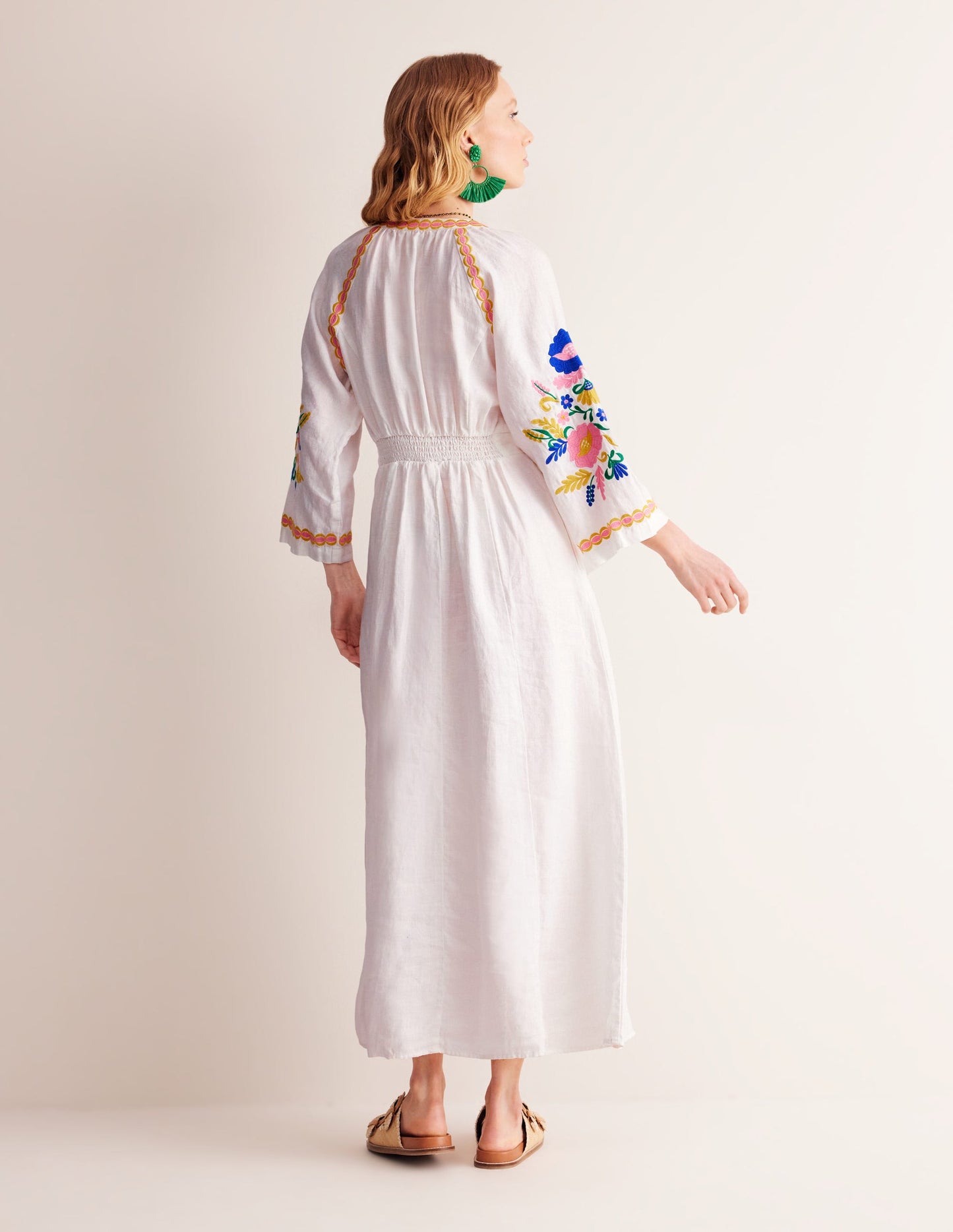 Una Linen Embroidered Dress-Ivory Embroidery