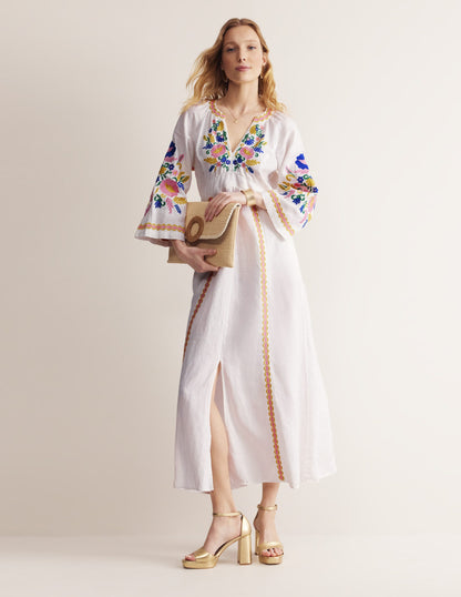 Una Linen Embroidered Dress-Ivory Embroidery