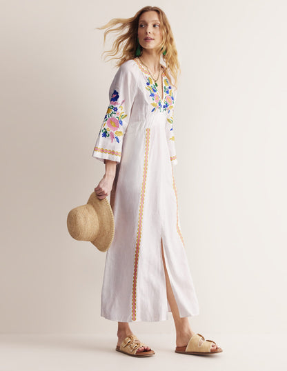 Una Linen Embroidered Dress-Ivory Embroidery