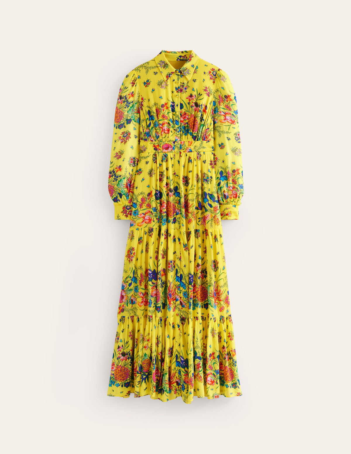Occasion Maxi Shirt Dress-Vibrant Yellow, Gardenia Bloom-6