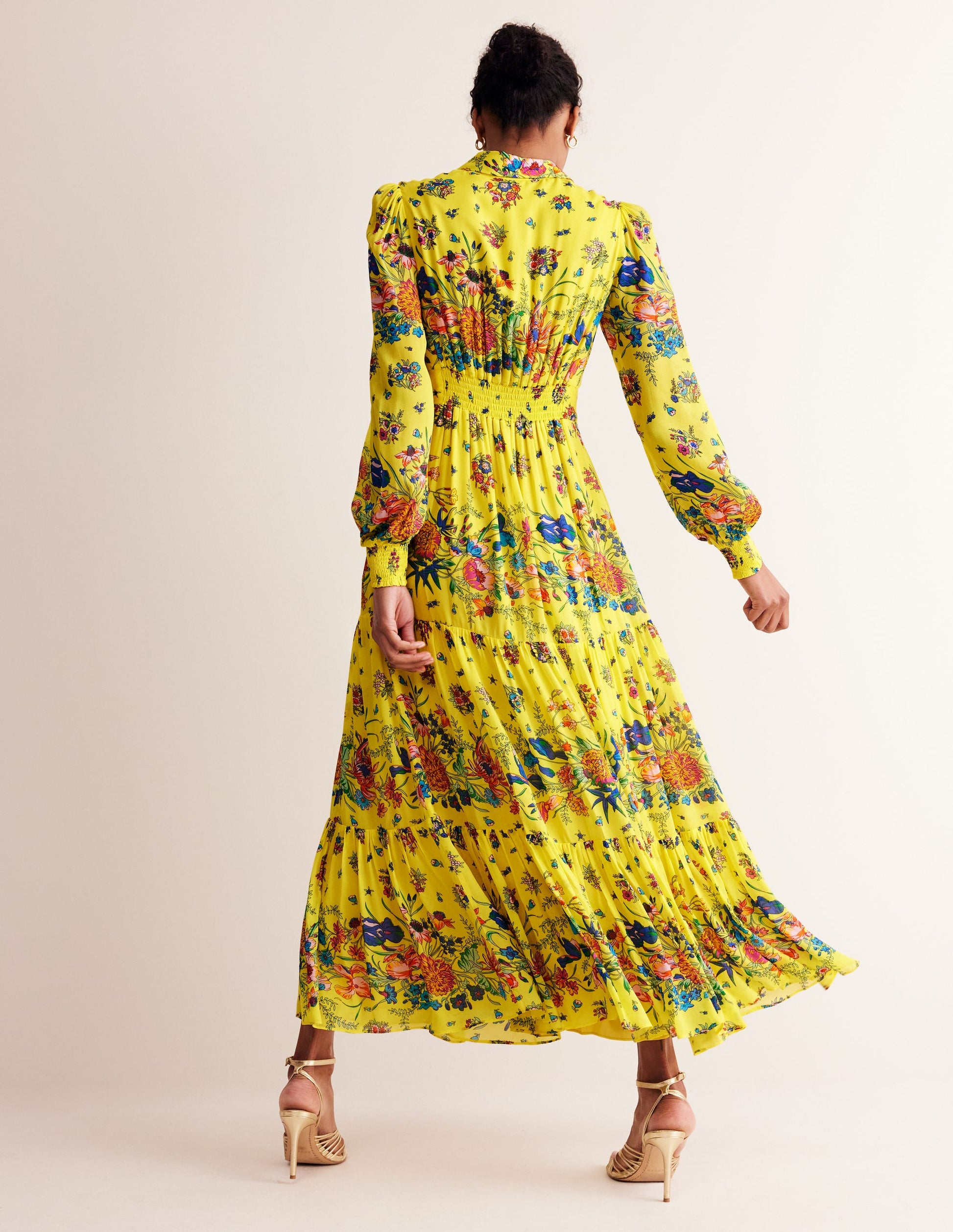 Occasion Maxi Shirt Dress-Vibrant Yellow, Gardenia Bloom-3