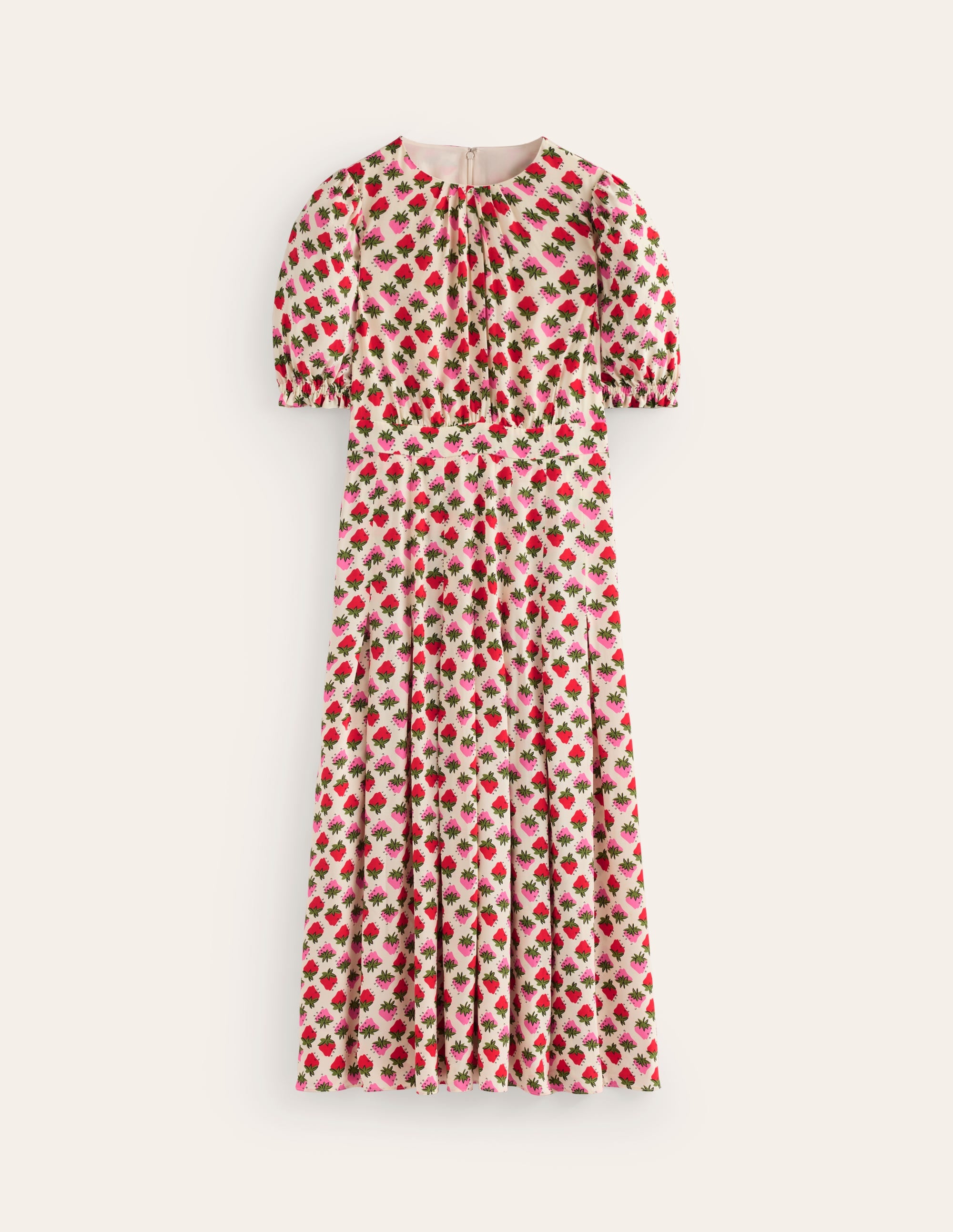 Liv Pleat Detail Midi Dress-Ivory, Strawberry Pop - Image 6