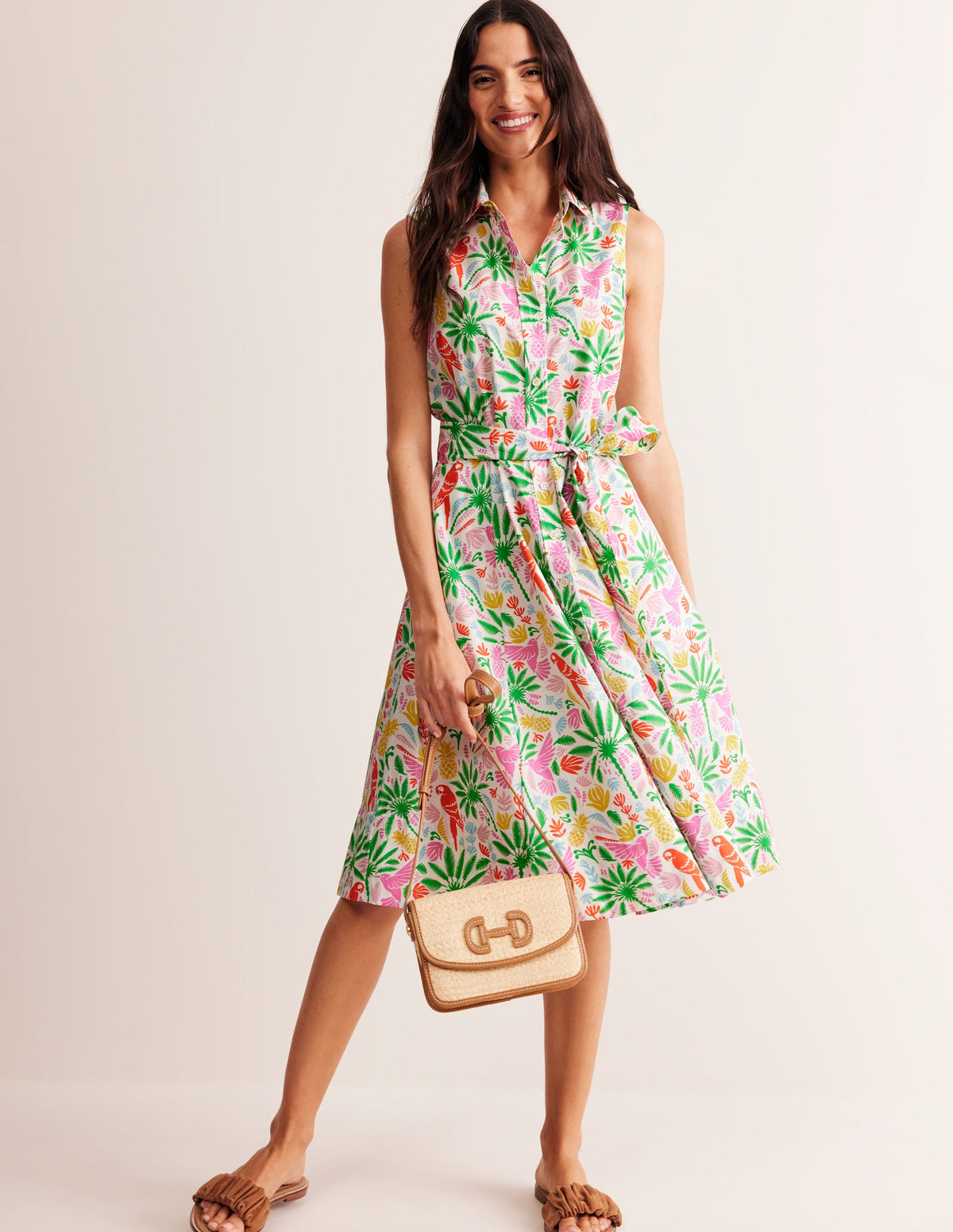 Amy Sleeveless Shirt Dress-Multi, Tropical Paradise - Image 1
