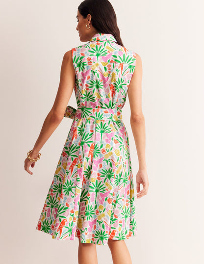 Amy Sleeveless Shirt Dress-Multi, Tropical Paradise