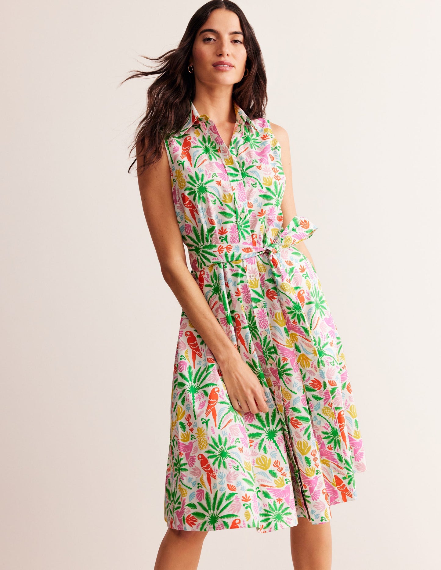 Amy Sleeveless Shirt Dress-Multi, Tropical Paradise