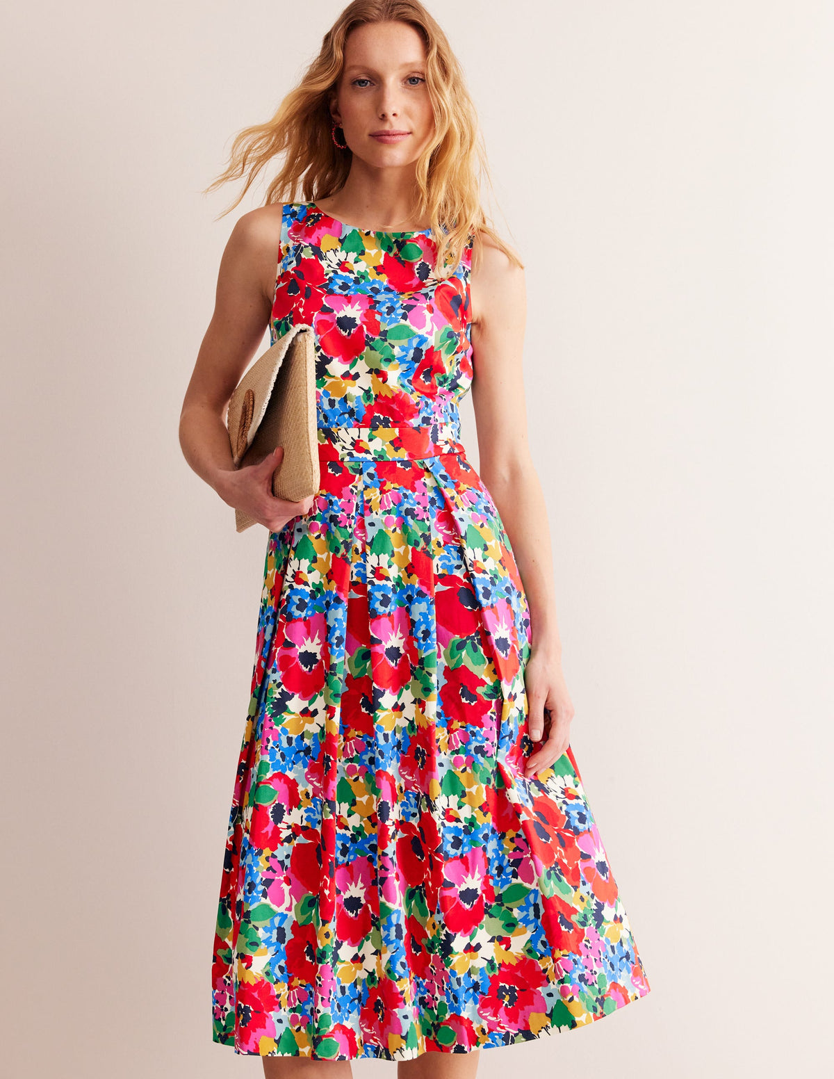 Sleeveless Pleat Midi Dress-Multi, Wild Poppy Large - Image 1