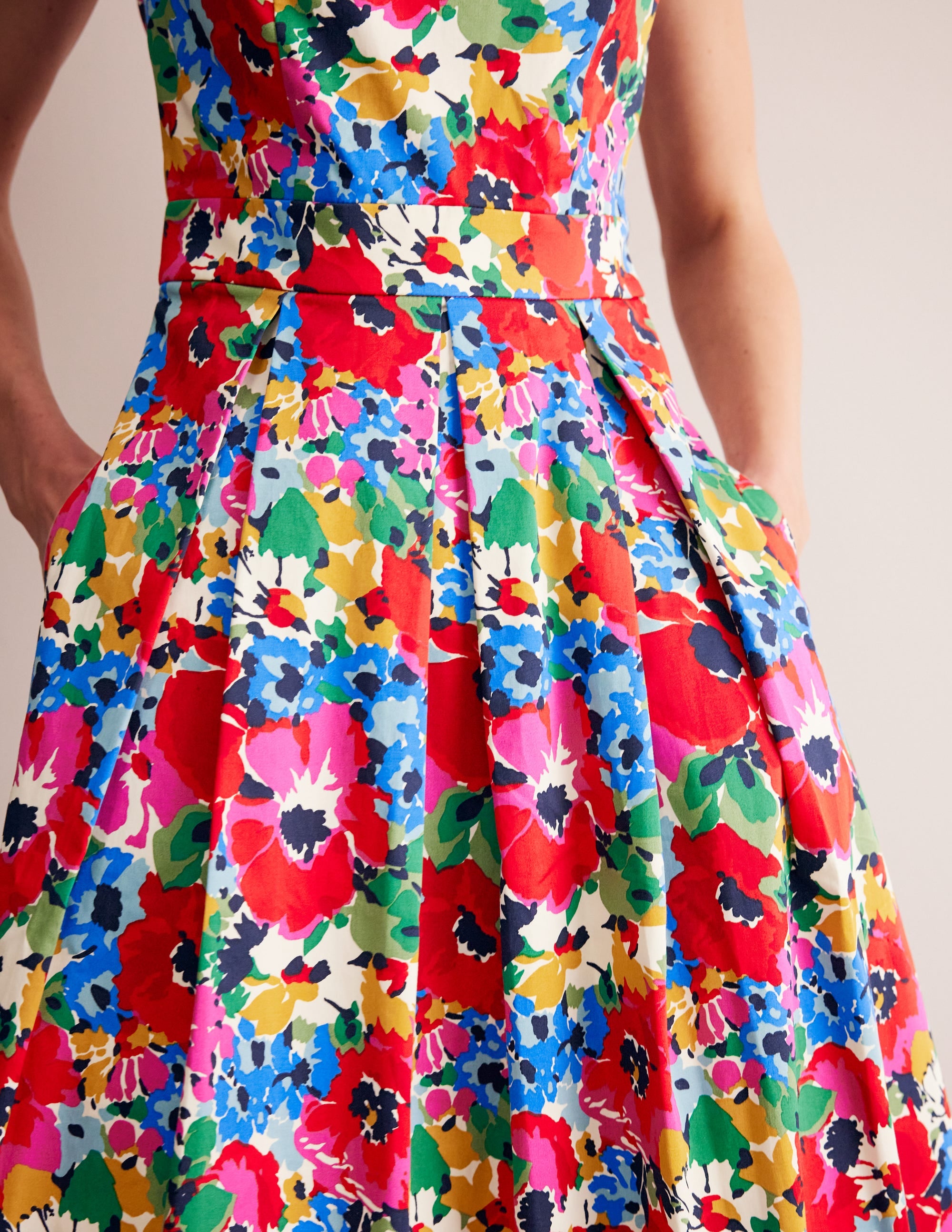 Sleeveless Pleat Midi Dress-Multi, Wild Poppy Large - Image 2