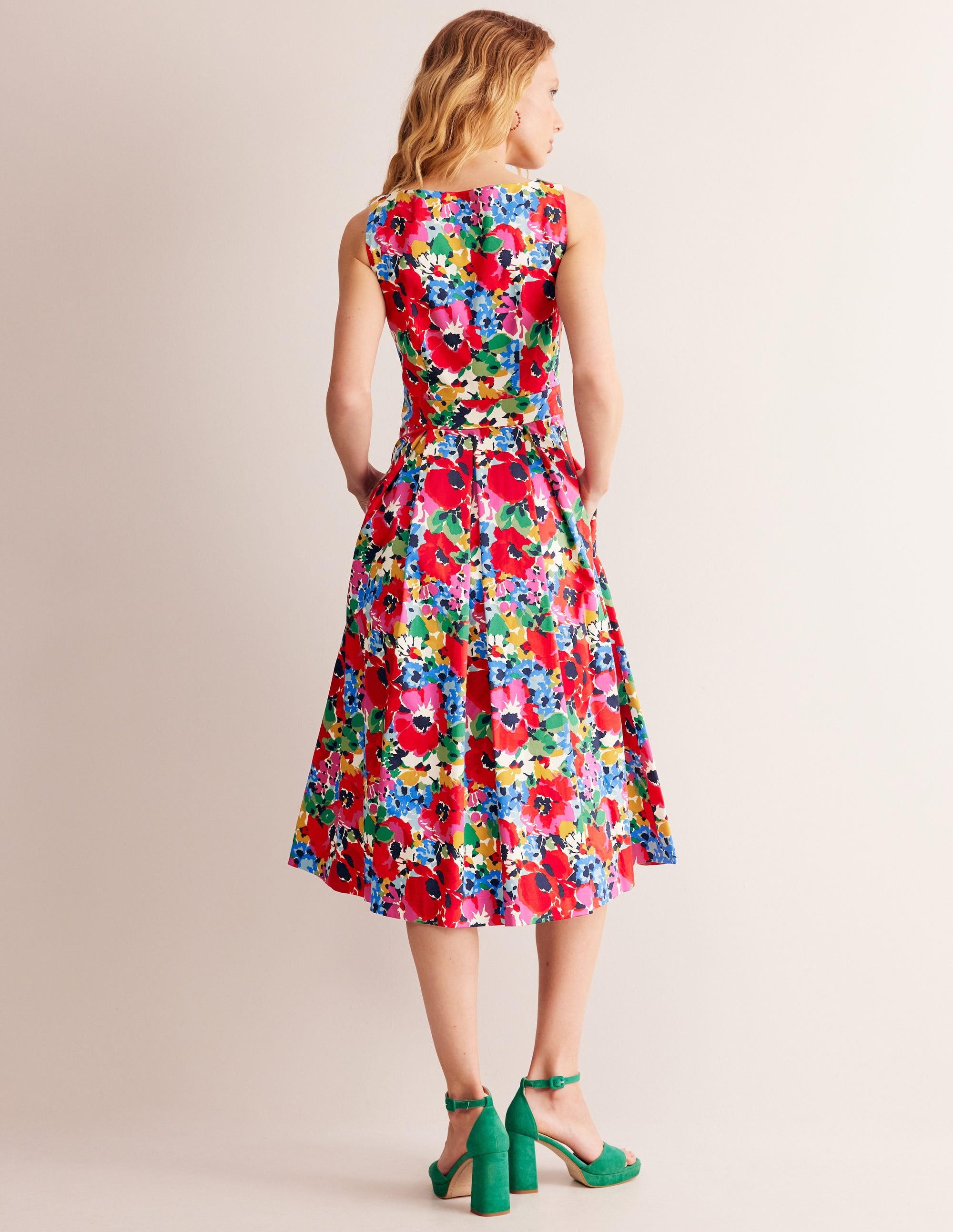 Sleeveless Pleat Midi Dress-Multi, Wild Poppy Large - Image 3