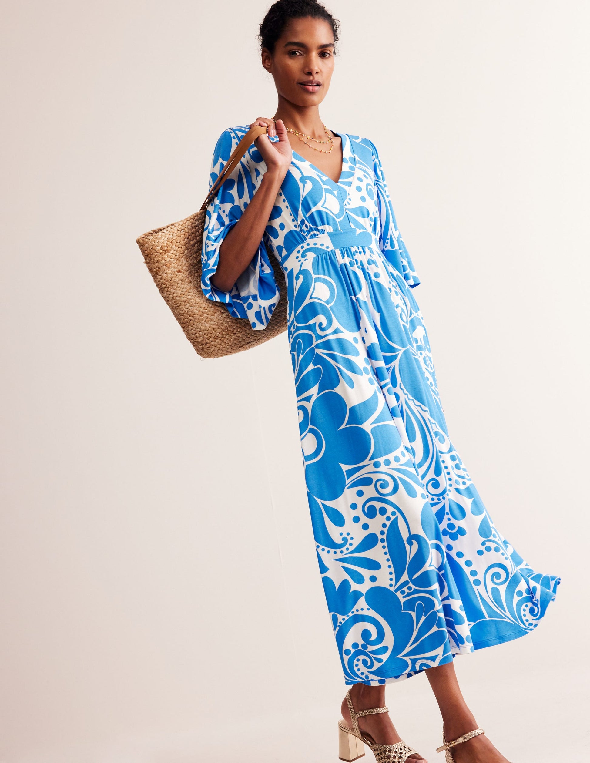 Maya Kimono Jersey Maxi Dress-Indigo Bunting, Ripple Swirl-1