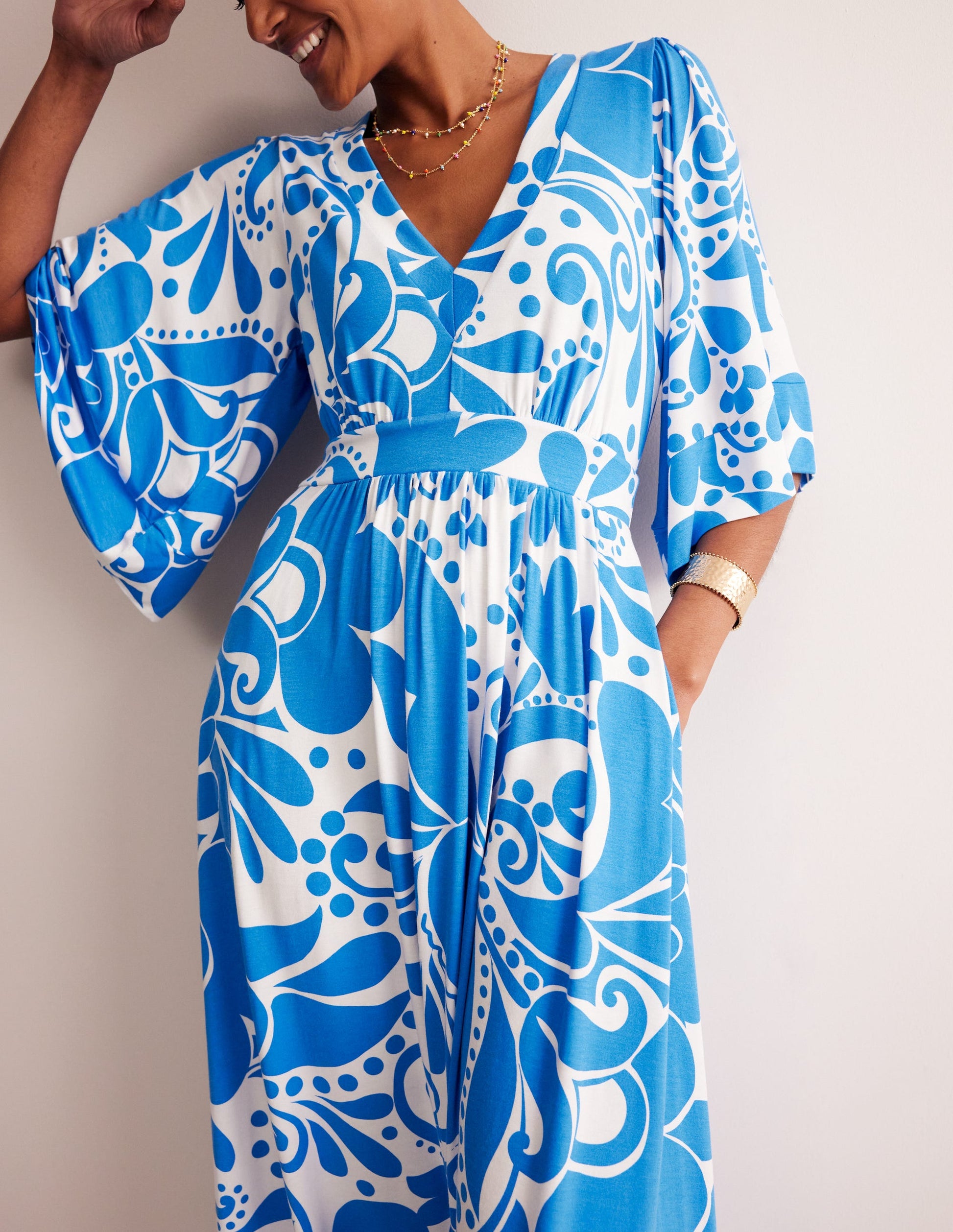 Maya Kimono Jersey Maxi Dress-Indigo Bunting, Ripple Swirl-2
