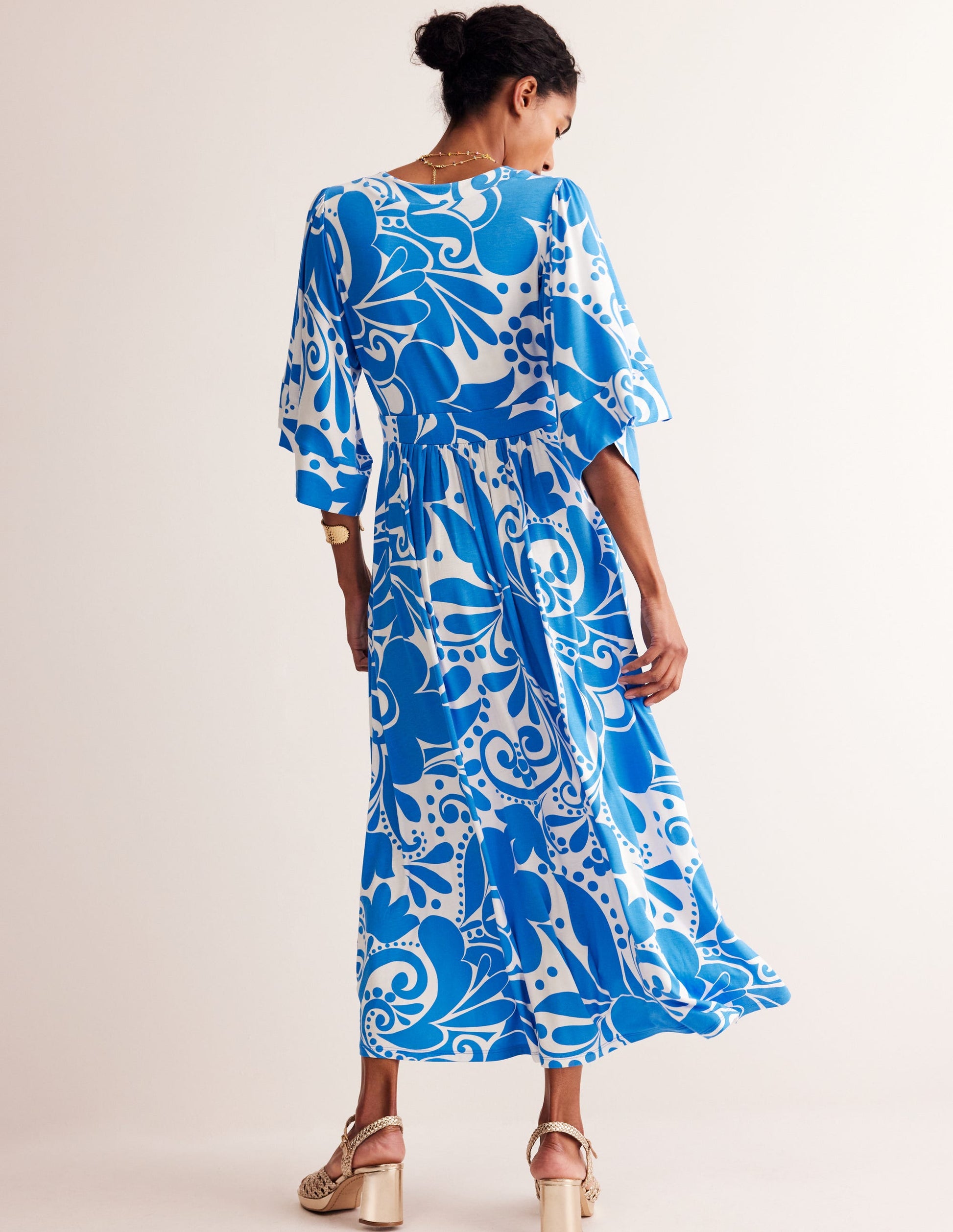 Maya Kimono Jersey Maxi Dress-Indigo Bunting, Ripple Swirl-3