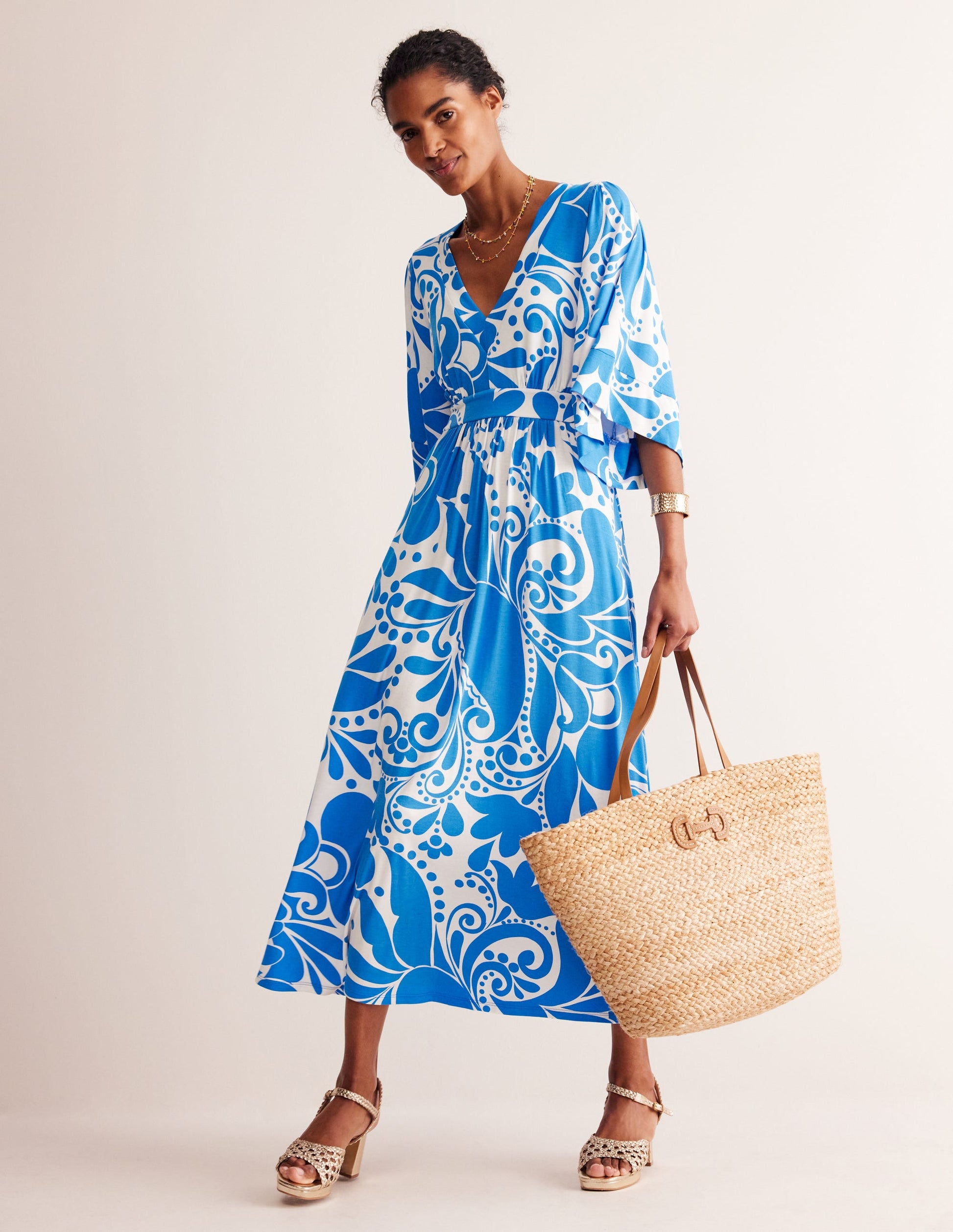 Maya Kimono Jersey Maxi Dress-Indigo Bunting, Ripple Swirl-4
