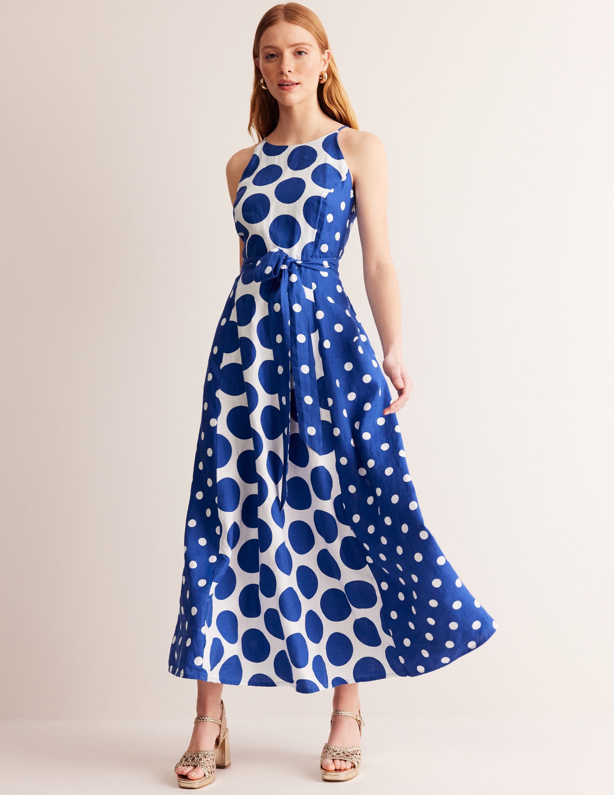 Linen Maxi Halter Dress-Surf the Web, Spotted - Image 1