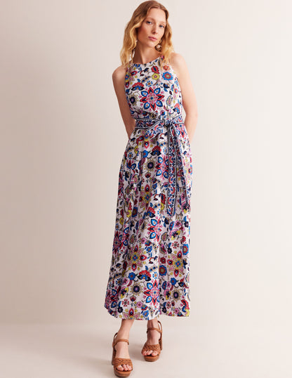 Linen Maxi Halter Dress-Ivory, Botanic Sprig-1