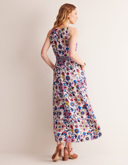 Linen Maxi Halter Dress-Ivory, Botanic Sprig-3