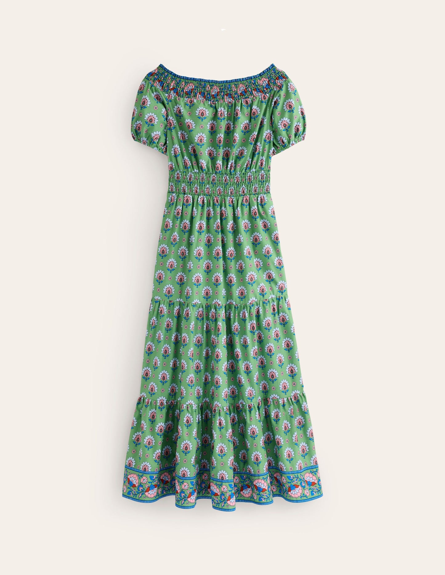 Cotton Midi Smocked Dress-Stone Green, Passion Geo