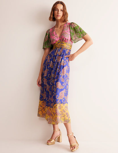 Empire Ruched Maxi Dress-Cashmere Rose, Wild Paisley