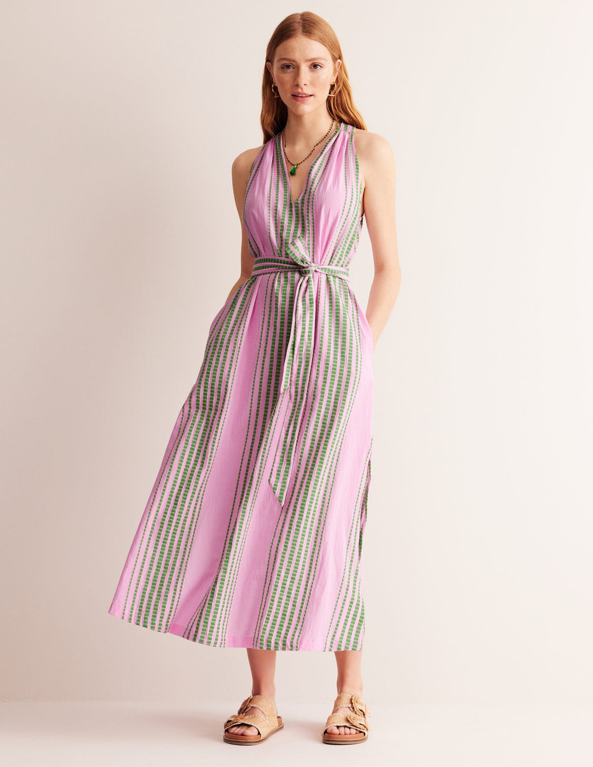 Jacquard Beach Dress-Green and Pink Jacquard-1