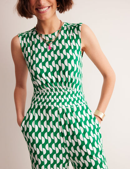 Thea Jersey Jumpsuit-Green, Geo Wave