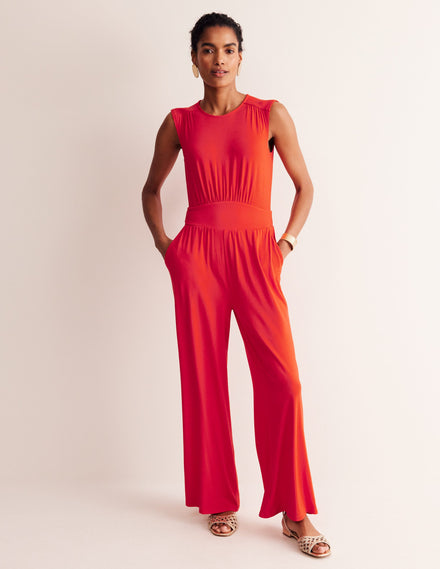 Thea Jersey Jumpsuit-Flame Scarlet