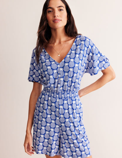 Smocked Jersey Playsuit-Surf the Web, Pineapple