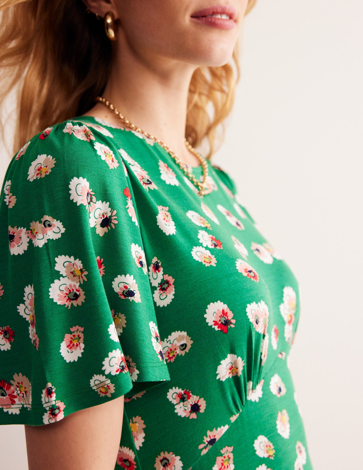 Felicity Jersey Midi Tea Dress-Green, Botanical Petal - Image 2