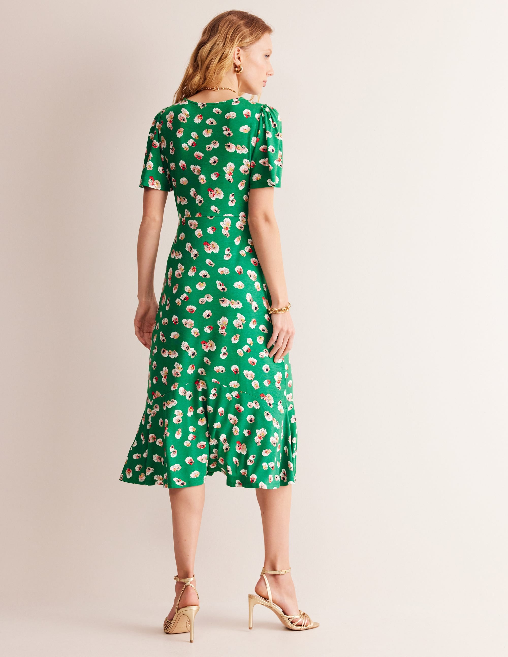 Felicity Jersey Midi Tea Dress-Green, Botanical Petal - Image 3