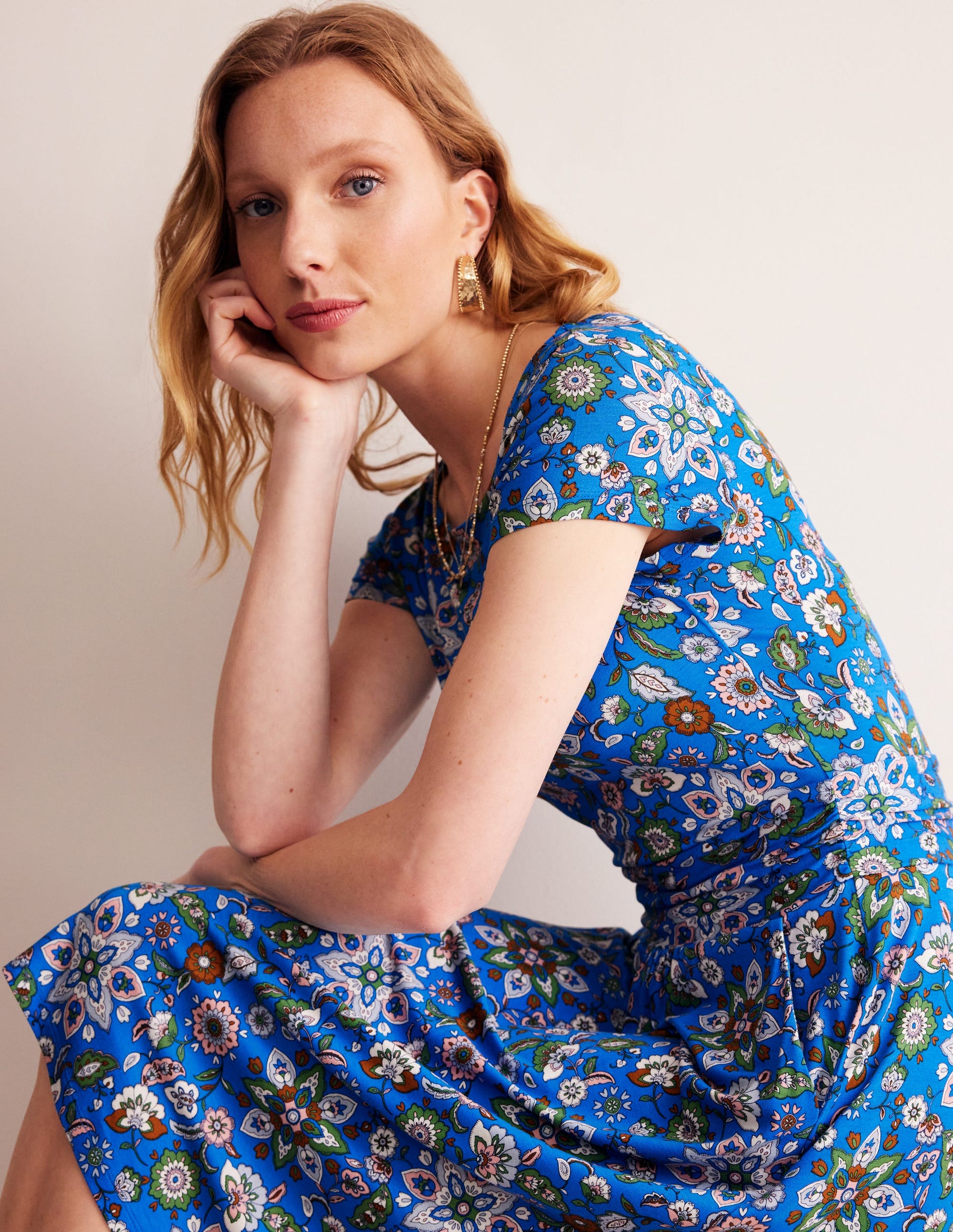 Amelie Jersey Dress-Indigo, Botanical Sprig-1