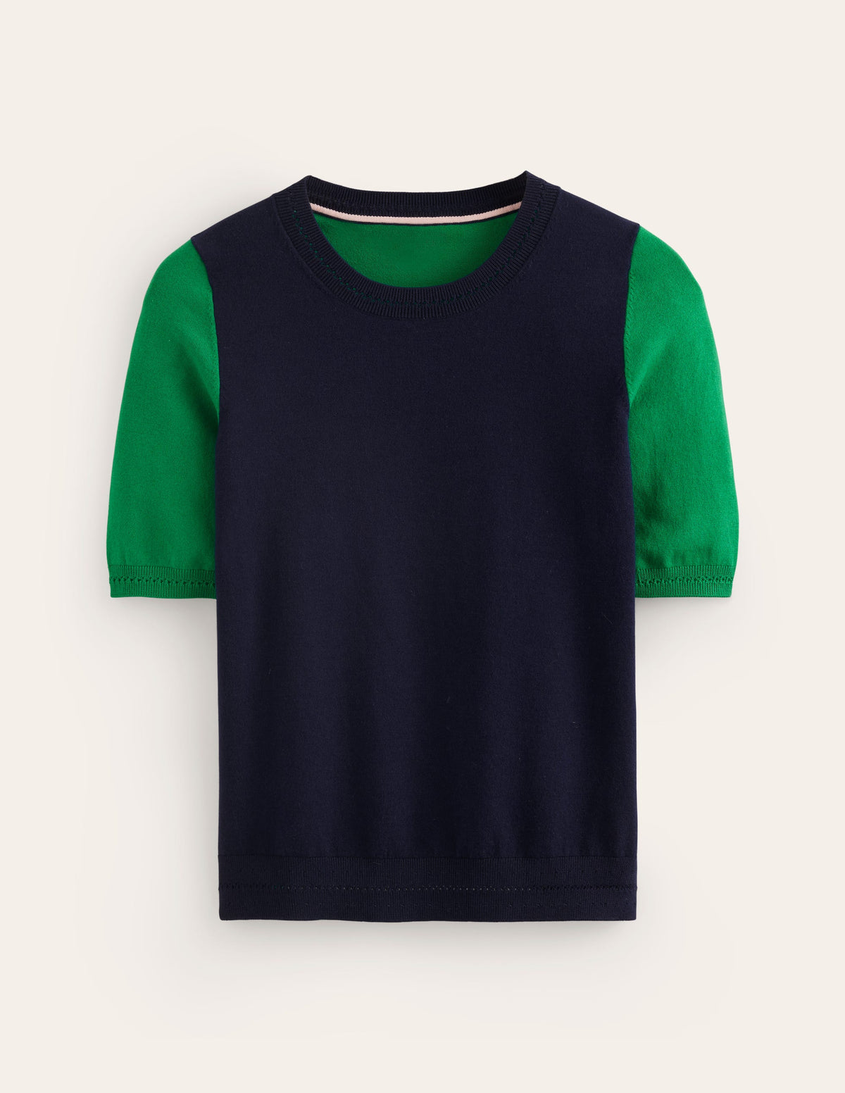 Catriona Cotton Crew T-shirt-Navy/ Rich Emerald-5