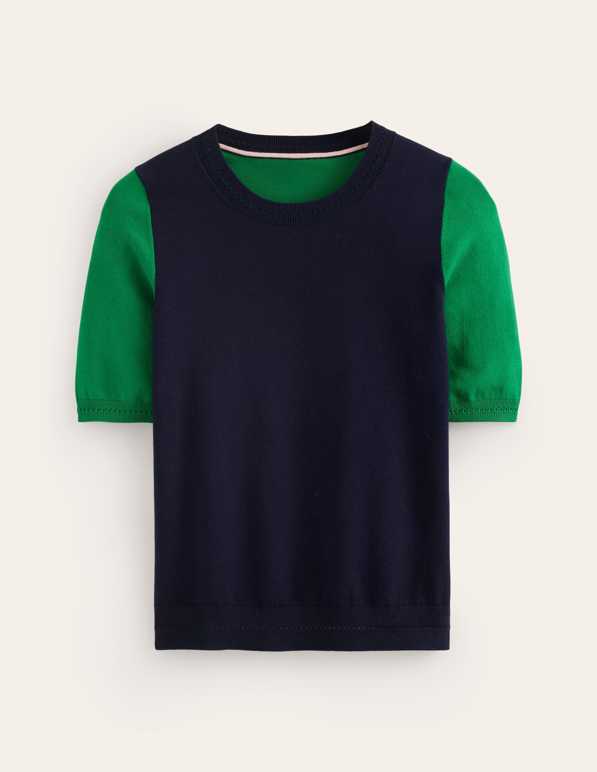 Catriona Cotton Crew T-shirt-Navy/ Rich Emerald - Image 5
