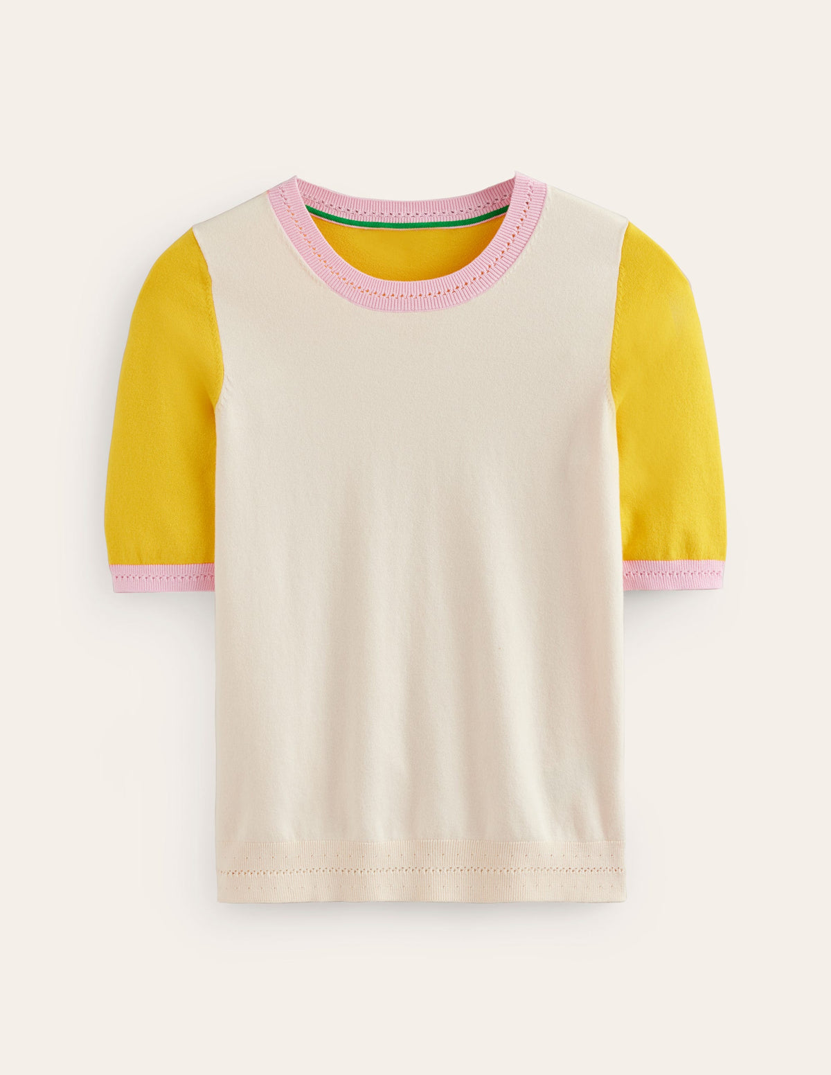 Catriona Cotton Crew T-shirt-Warm Ivory/ Mimosa Yellow-6