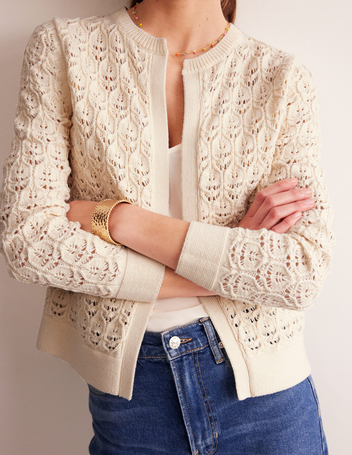 Crochet Knit Cardigan-Warm Ivory - Image 2