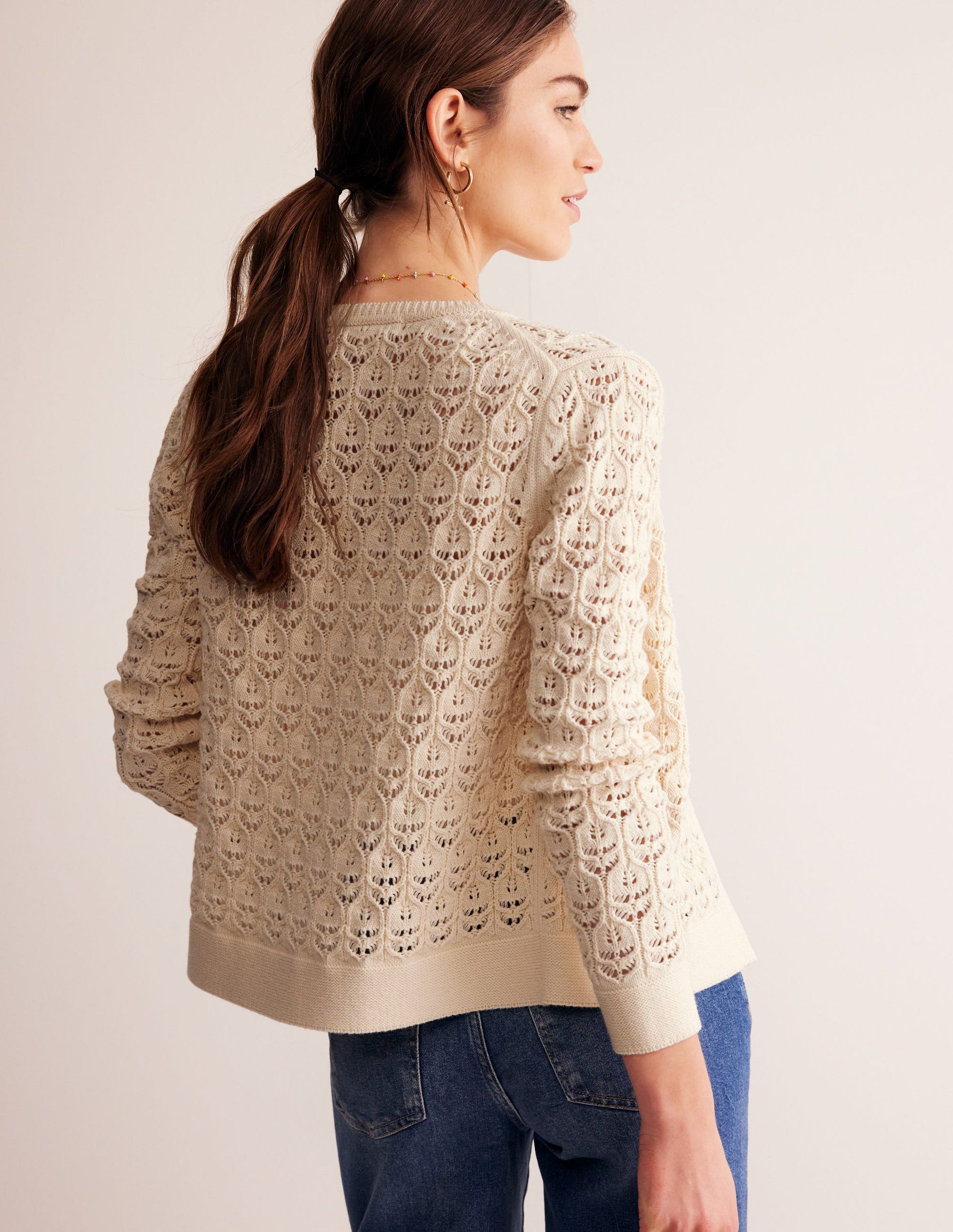 Crochet Knit Cardigan-Warm Ivory-3