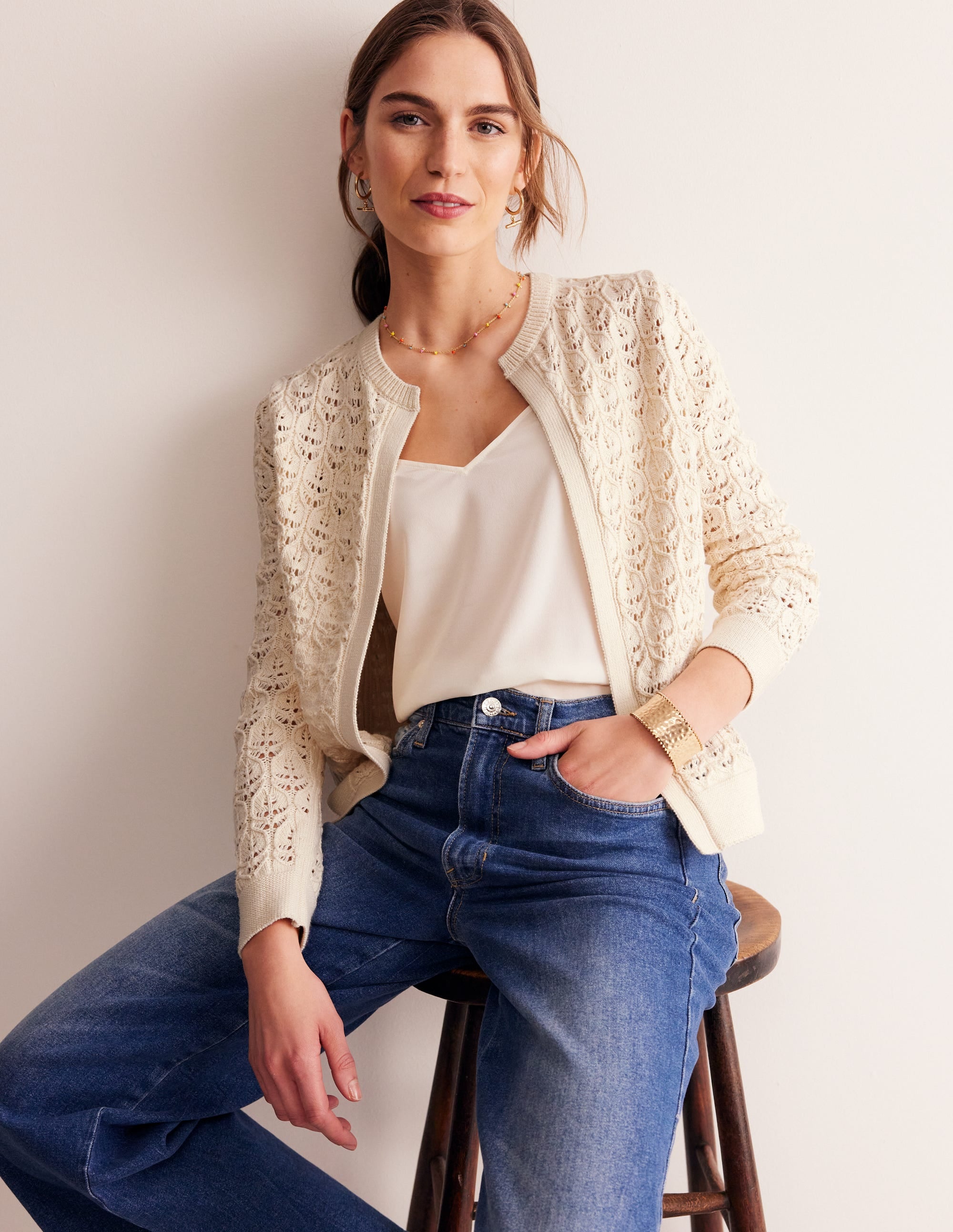 Crochet Knit Cardigan-Warm Ivory - Image 4