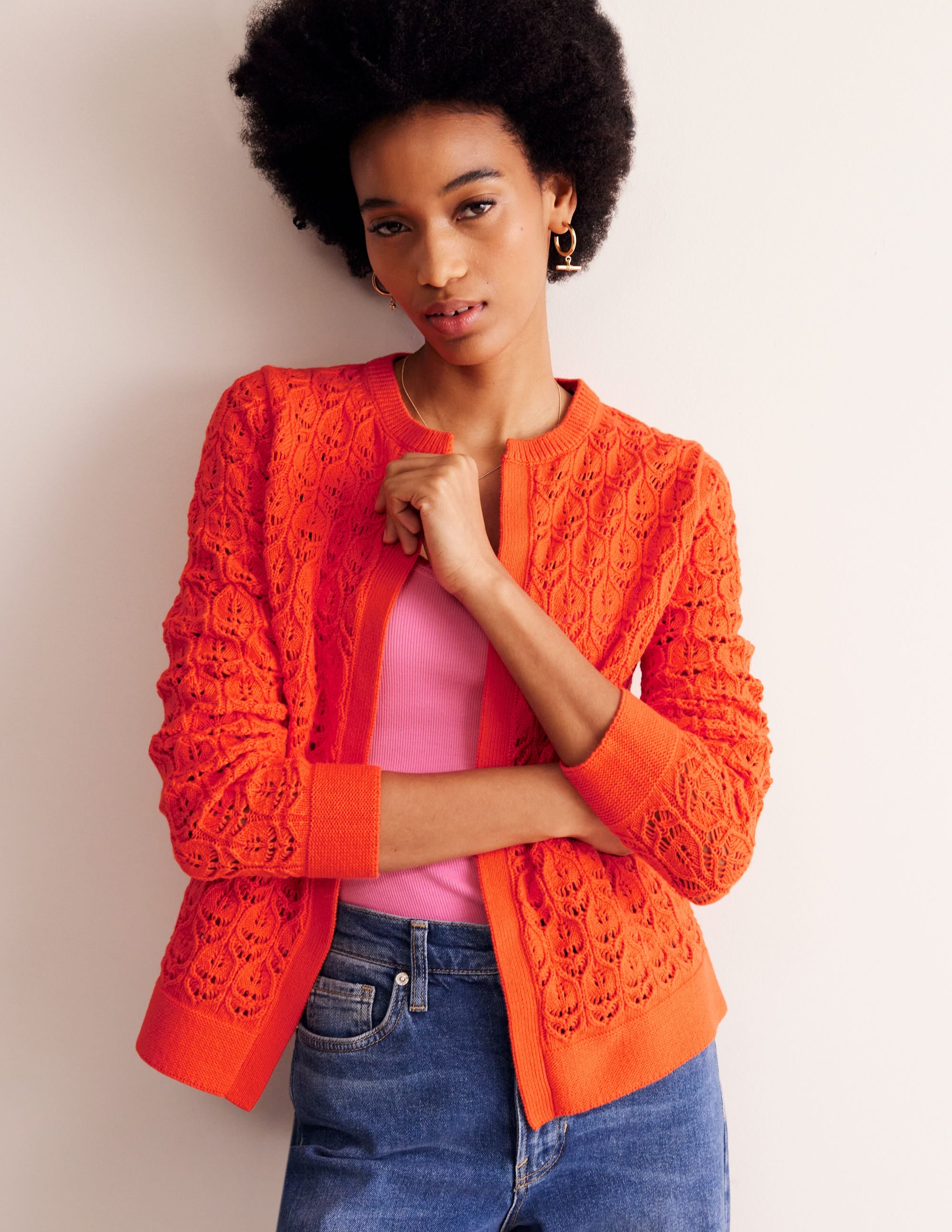 Crochet Knit Cardigan-Gladioli Orange - Image 1