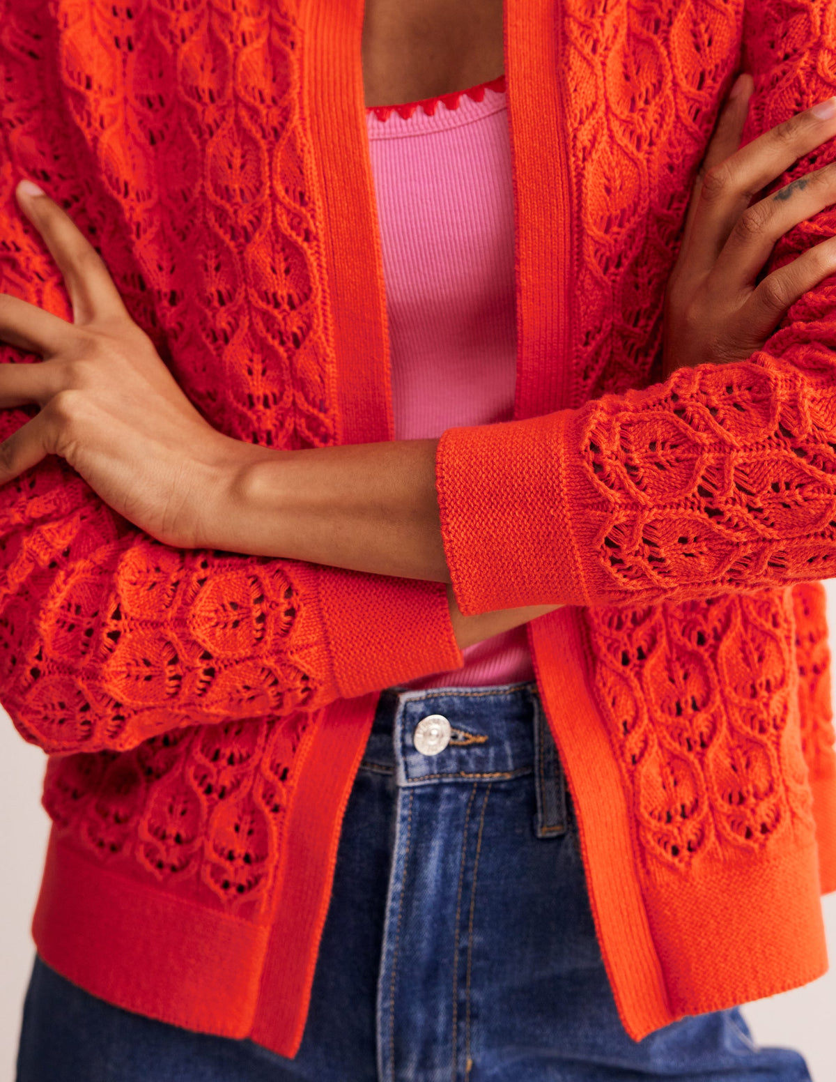 Crochet Knit Cardigan-Gladioli Orange - Image 2