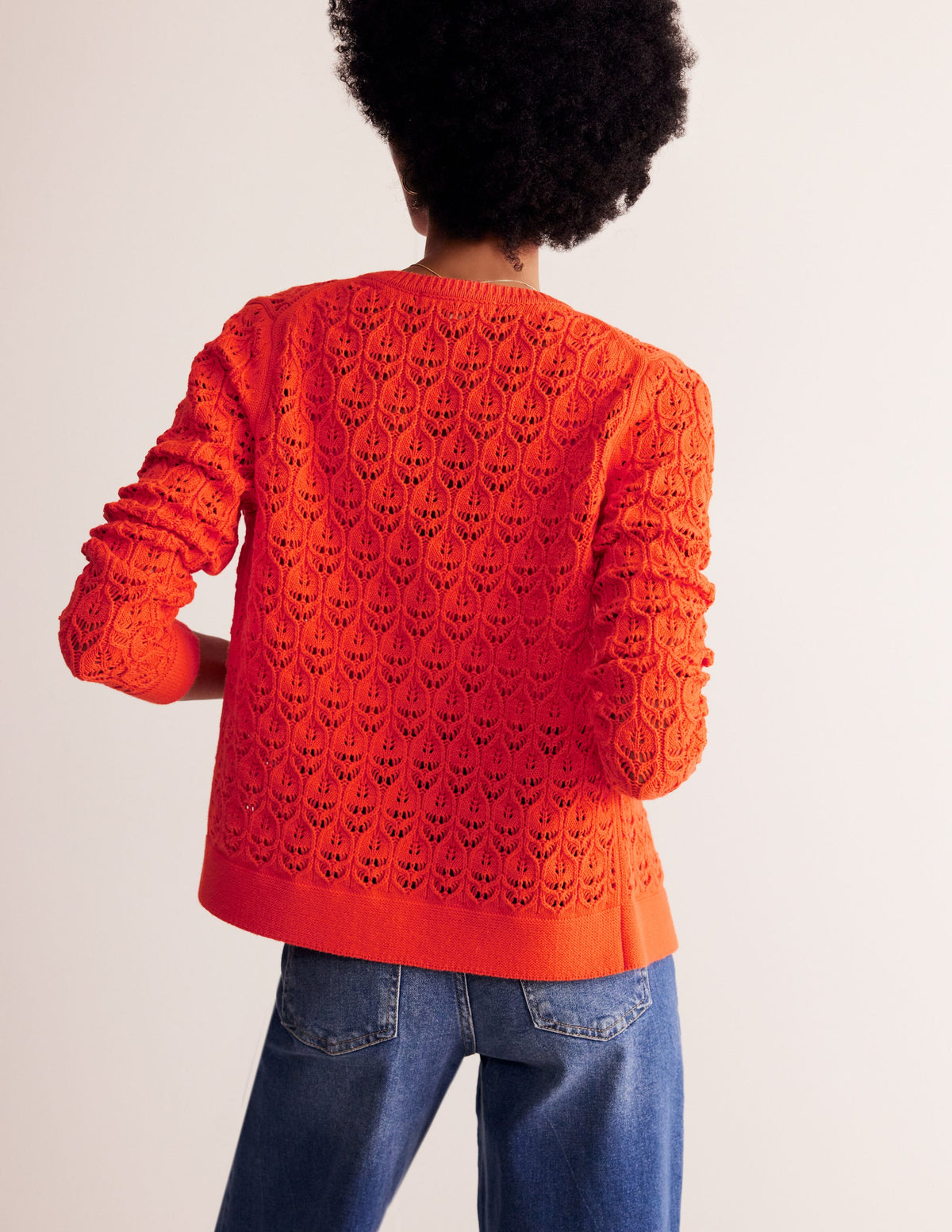 Crochet Knit Cardigan-Gladioli Orange - Image 3