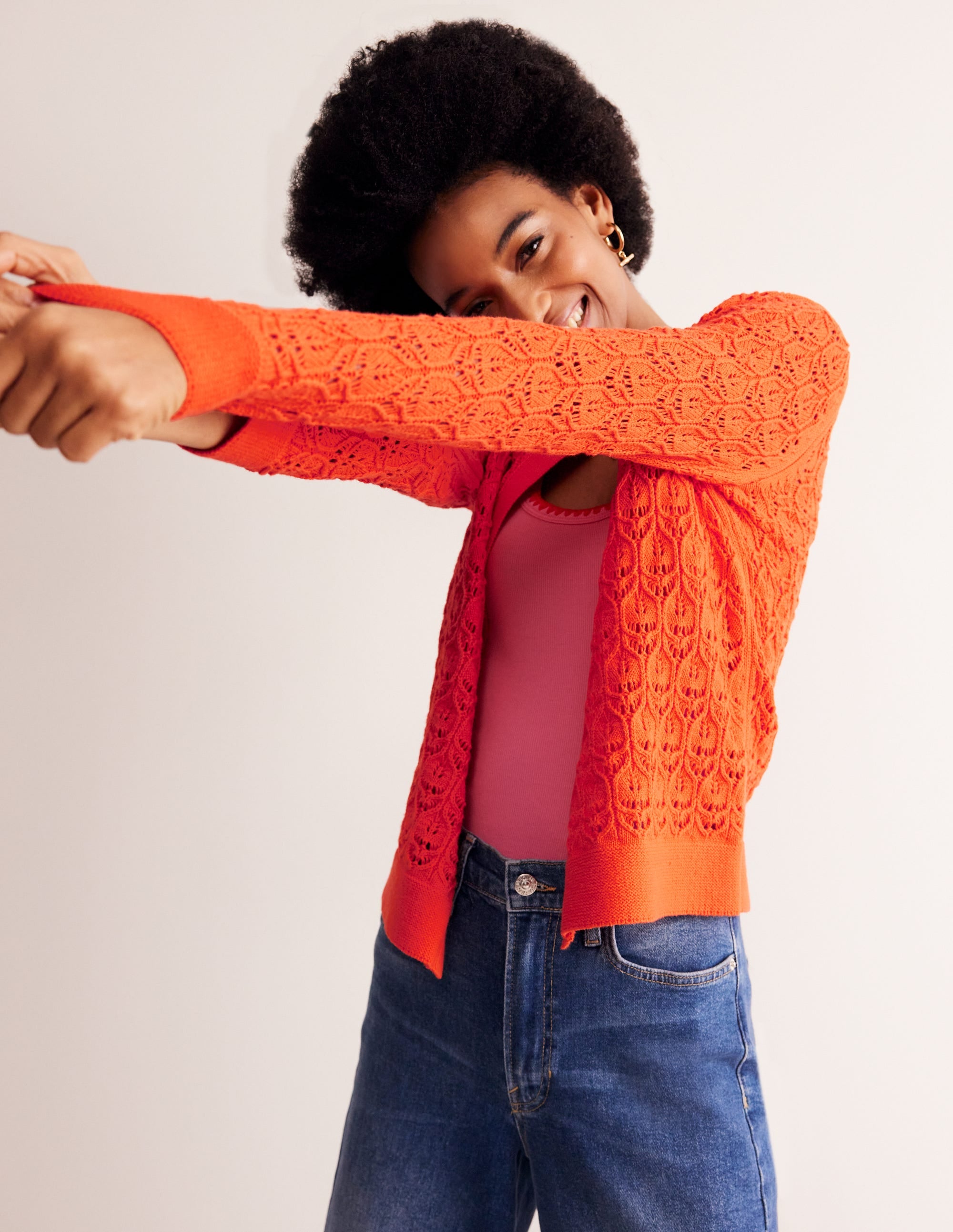 Crochet Knit Cardigan-Gladioli Orange - Image 4