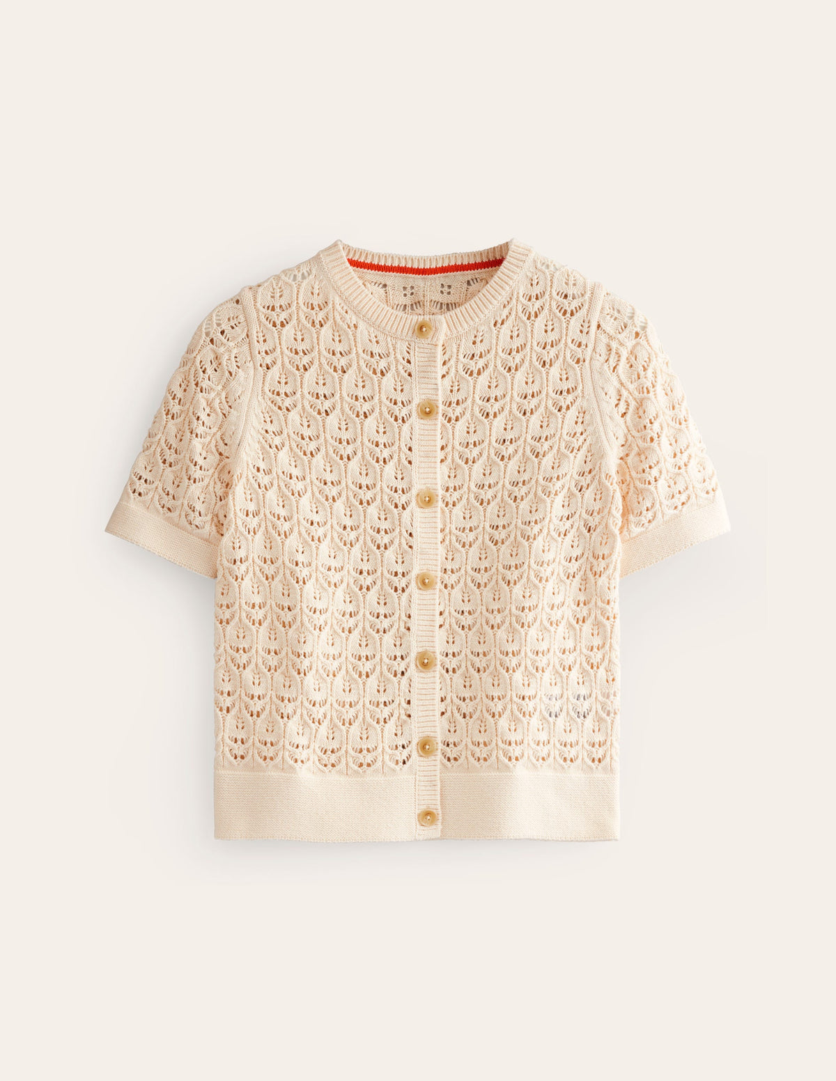 Short Sleeve Crochet Cardigan-Warm Ivory - Image 5