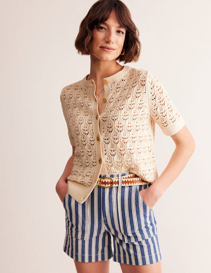 Short Sleeve Crochet Cardigan-Warm Ivory