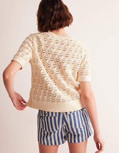 Short Sleeve Crochet Cardigan-Warm Ivory