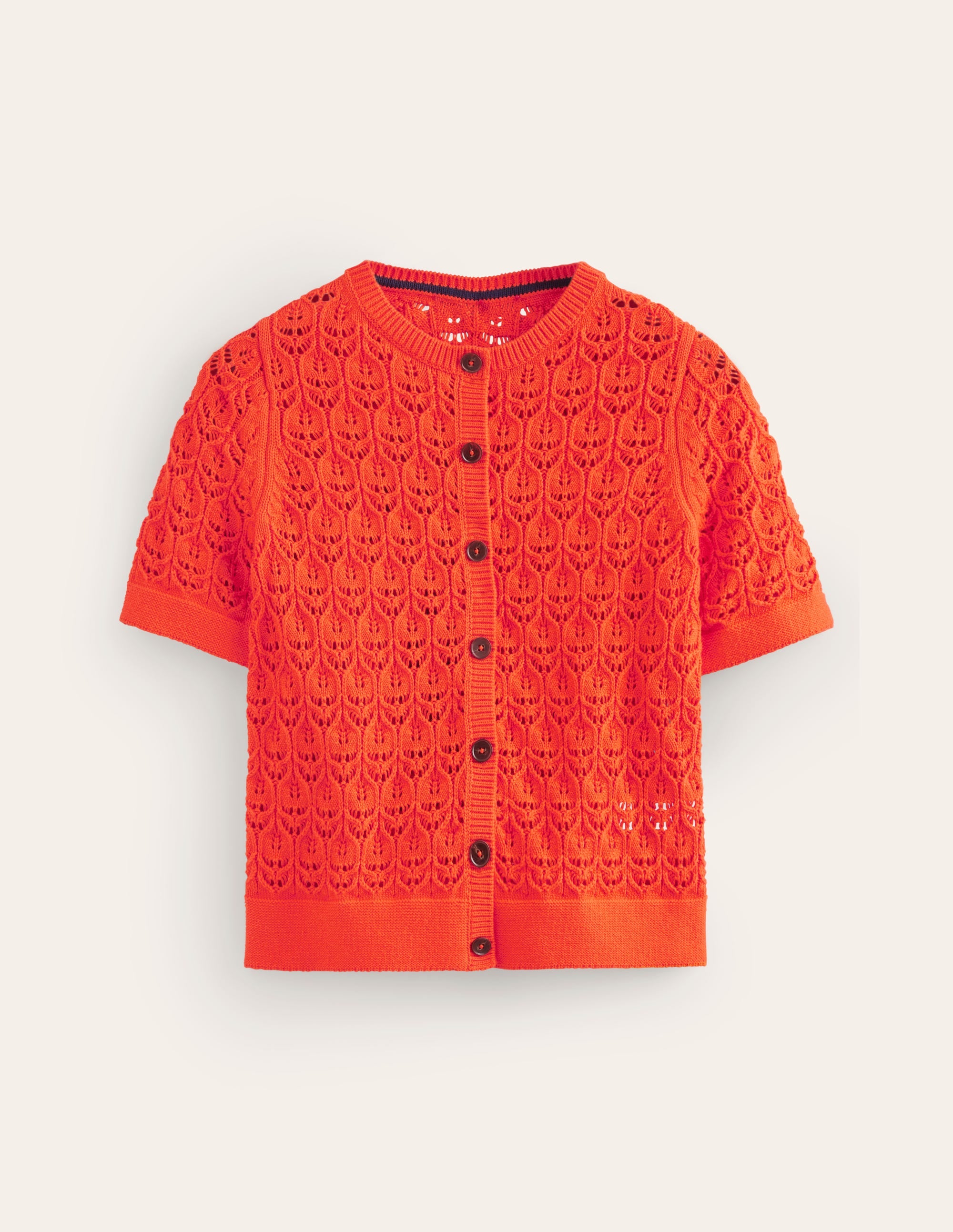 Short Sleeve Crochet Cardigan-Gladioli Orange - Image 5
