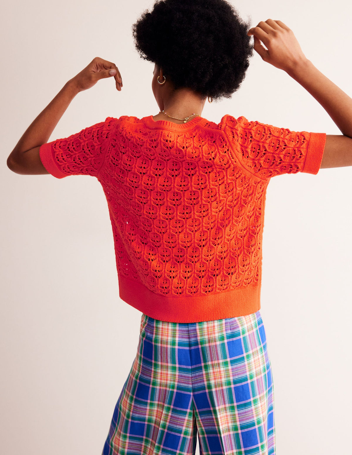 Short Sleeve Crochet Cardigan-Gladioli Orange-3