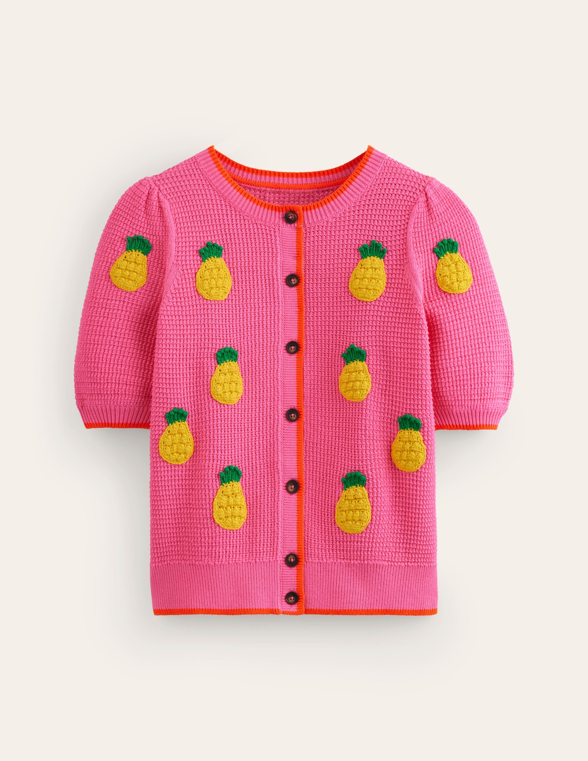 Embroidered T-Shirt Cardigan-Party Pink, Pineapples - Image 5